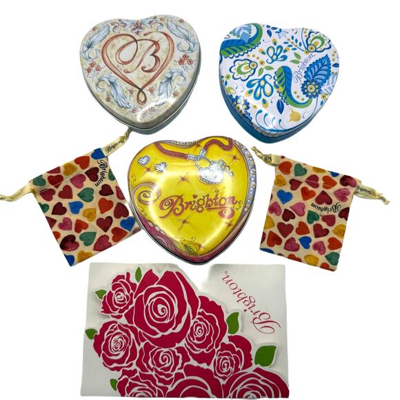 Lot of Brighton 3 Heart Metal Tin Boxes 2 Heart Pouches and A Receipt Envelope - Picture 5 of 9
